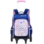3D cartoon trolley school backpack with removable wheels for primary school kids by Bunnie & Minnie
