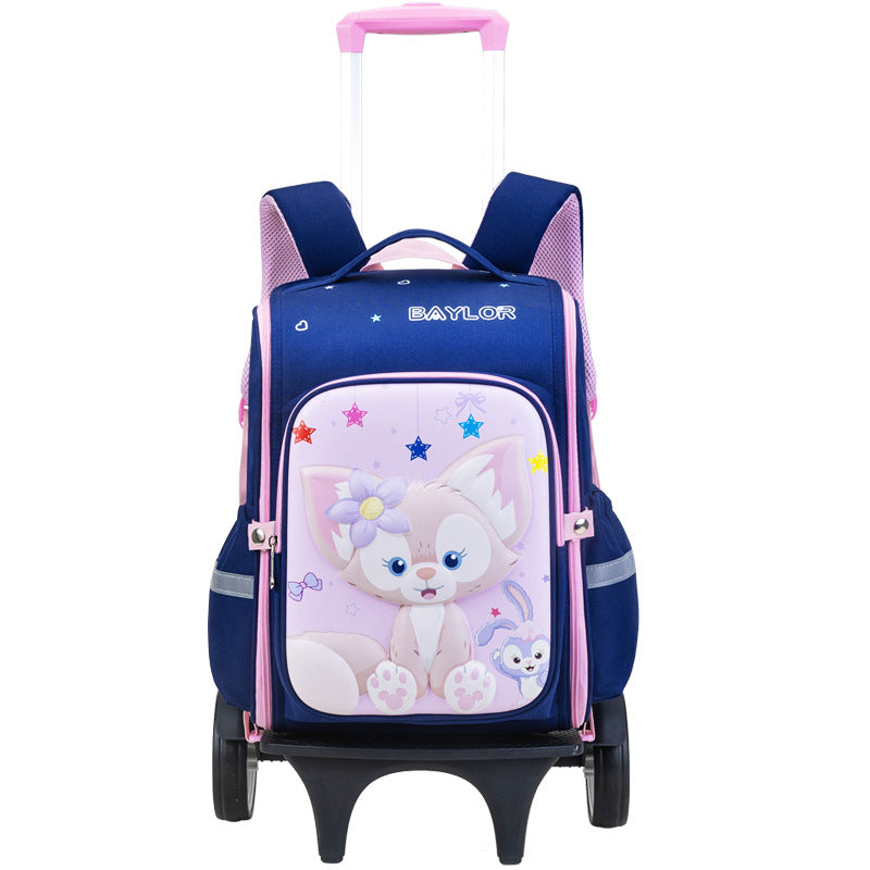 3D cartoon trolley school backpack with removable wheels for primary school kids by Bunnie & Minnie