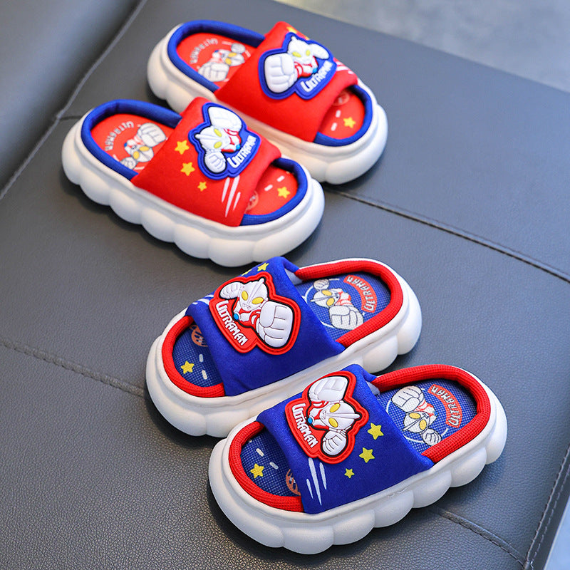 Ultraman themed breathable linen all-season kids slippers for boys by Bunnie & Minnie