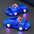 Car print LED light-up non-slip kids slippers for indoor and outdoor use by Bunnie & Minnie