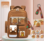Cute bunny and capybara print lightweight waterproof kids school backpack by Bunnie & Minnie