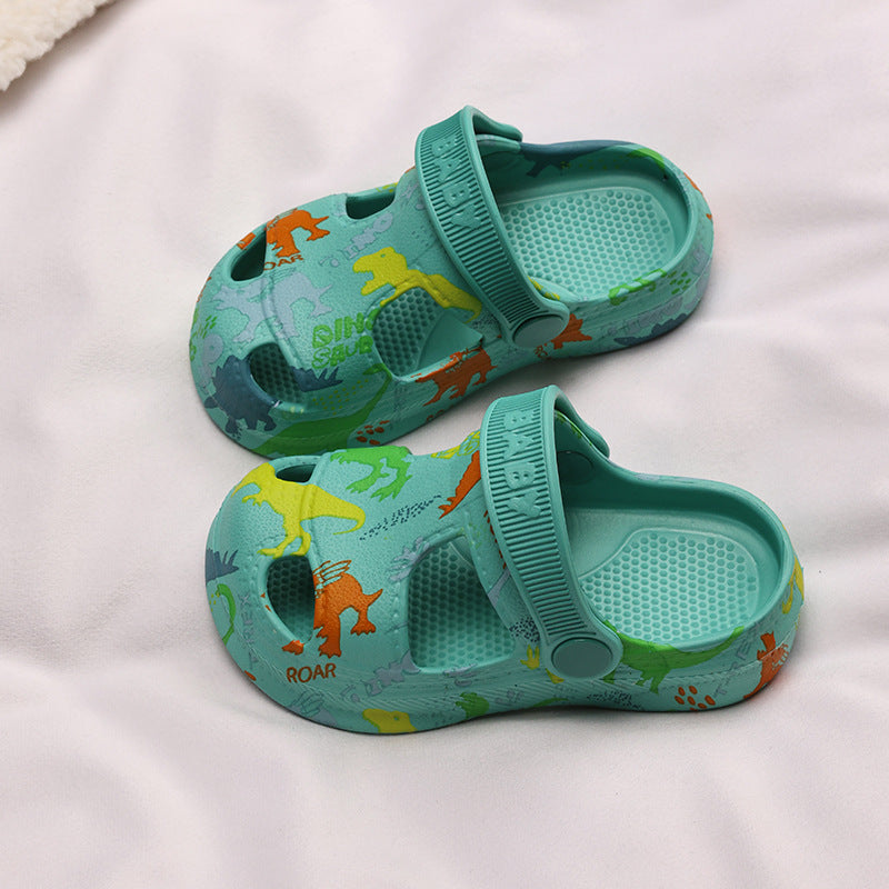 Dinosaur print thick-sole anti-collision kids clogs in multiple colours by Bunnie & Minnie