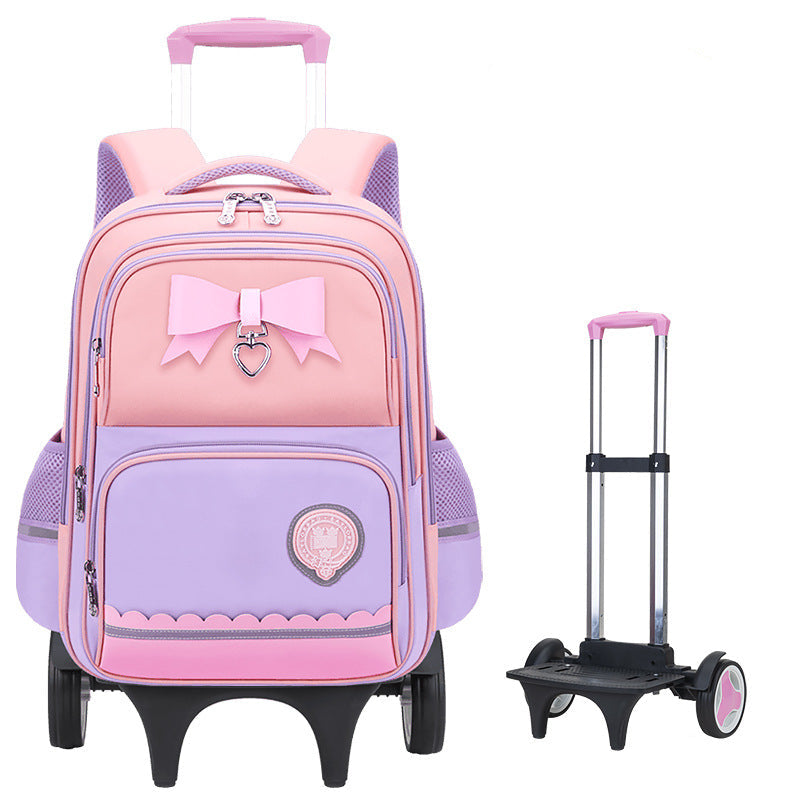 Girls 2-in-1 trolley school bag with detachable wheels and bow-tie design by Bunnie & Minnie