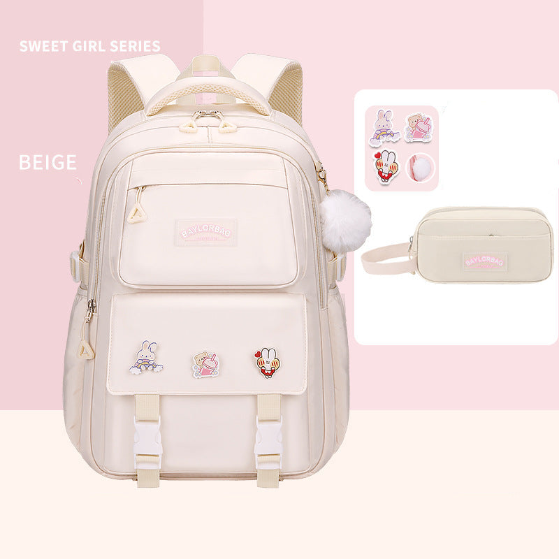 Ergonomic spine-safe school backpack for girls in pink and purple by Bunnie & Minnie