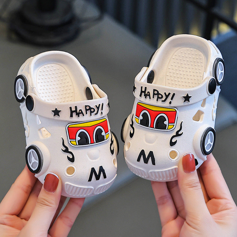 Light-up car print non-slip kids summer slippers with LED sole by Bunnie & Minnie