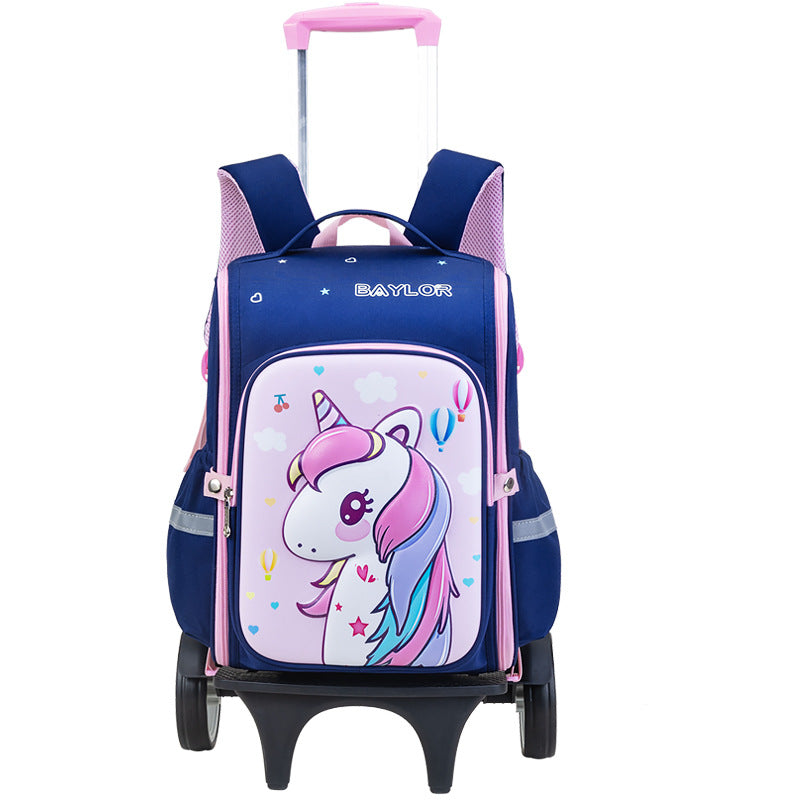 3D cartoon trolley school backpack with removable wheels for primary school kids by Bunnie & Minnie