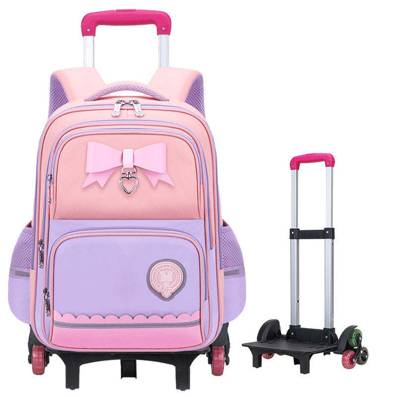 Girls 2-in-1 trolley school bag with detachable wheels and bow-tie design by Bunnie & Minnie