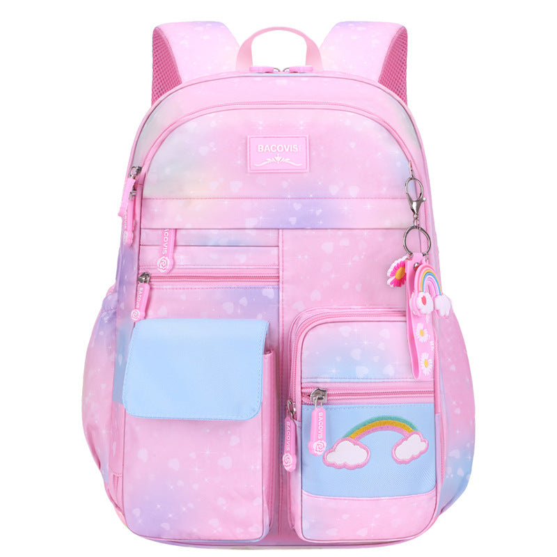 Gradient rainbow large capacity school backpack for girls with side opening by Bunnie & Minnie