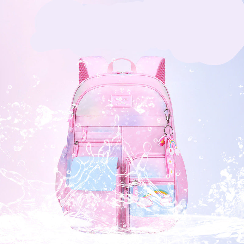 Gradient rainbow large capacity school backpack for girls with side opening by Bunnie & Minnie