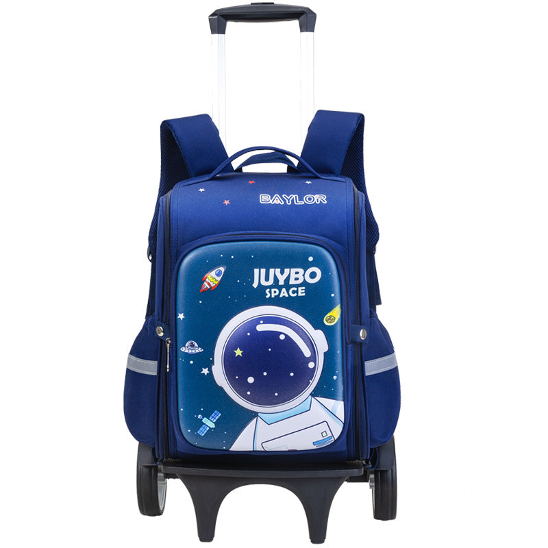 3D cartoon trolley school backpack with removable wheels for primary school kids by Bunnie & Minnie