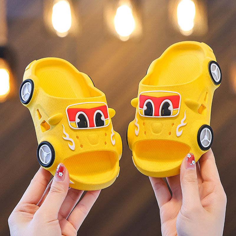 Car print LED light-up non-slip kids slippers for indoor and outdoor use by Bunnie & Minnie