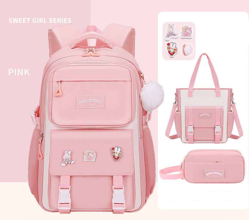 Ergonomic spine-safe school backpack for girls in pink and purple by Bunnie & Minnie