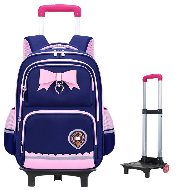 Girls 2-in-1 trolley school bag with detachable wheels and bow-tie design by Bunnie & Minnie