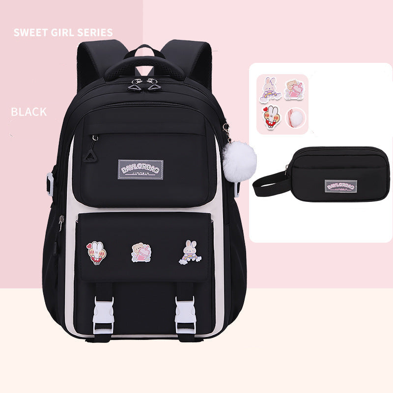 Ergonomic spine-safe school backpack for girls in pink and purple by Bunnie & Minnie