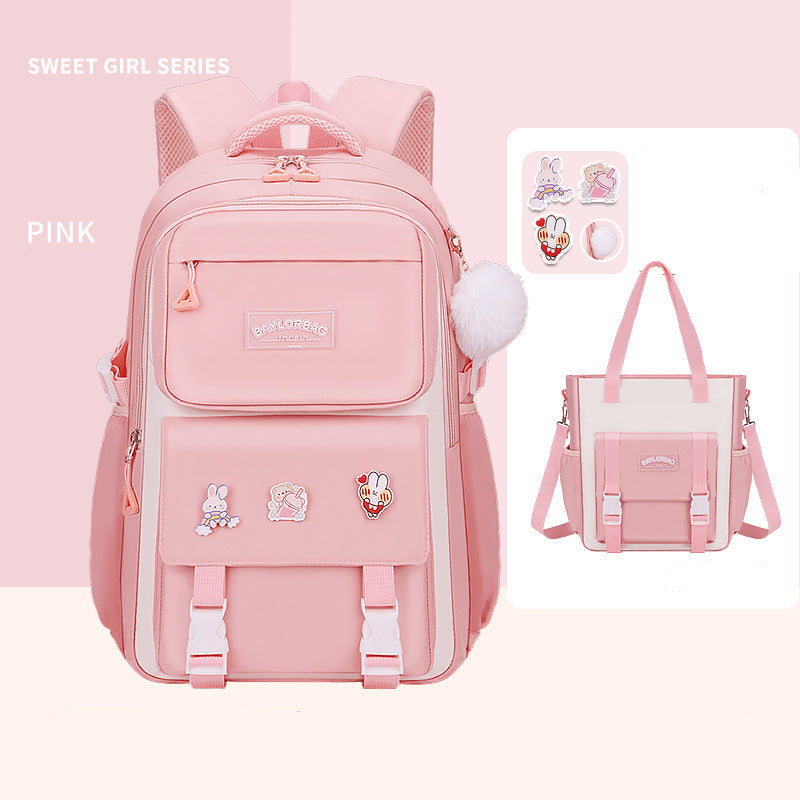 Ergonomic spine-safe school backpack for girls in pink and purple by Bunnie & Minnie