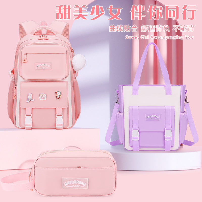 Ergonomic spine-safe school backpack for girls in pink and purple by Bunnie & Minnie