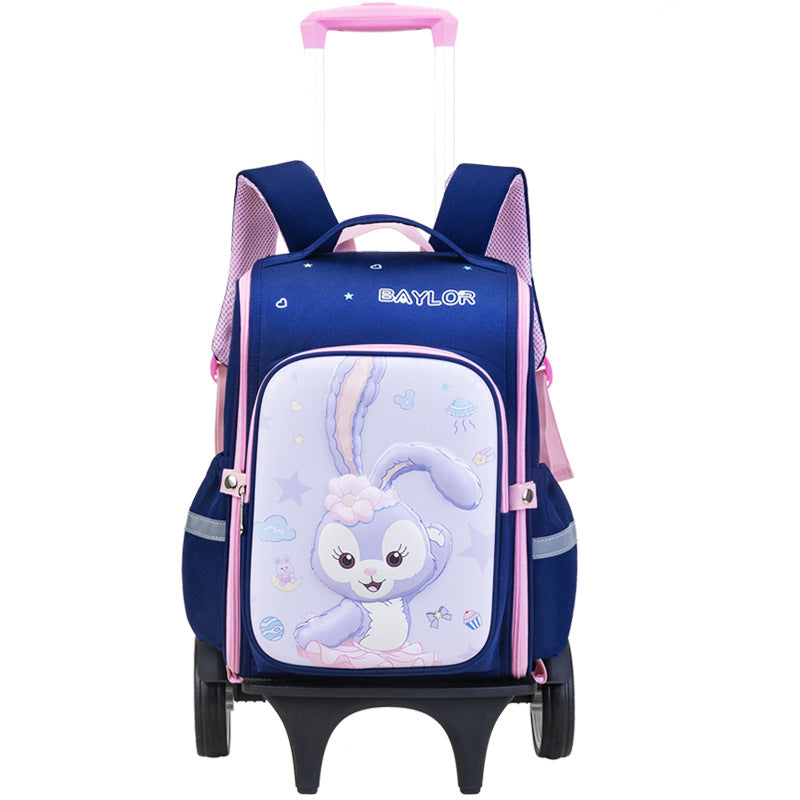 3D cartoon trolley school backpack with removable wheels for primary school kids by Bunnie & Minnie