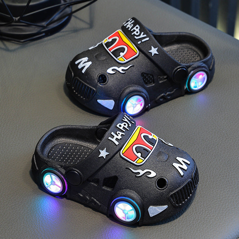 Light-up car print non-slip kids summer slippers with LED sole by Bunnie & Minnie