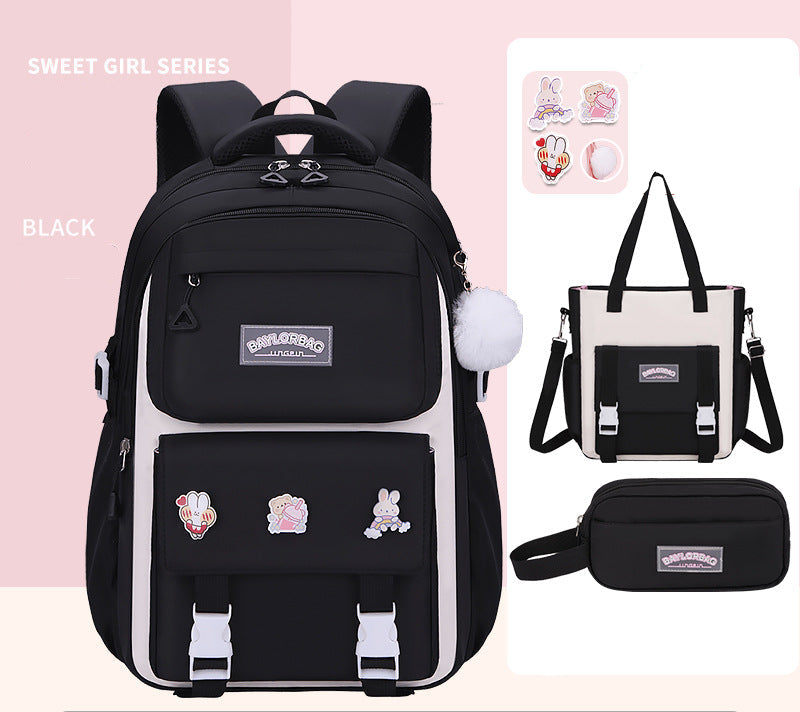 Ergonomic spine-safe school backpack for girls in pink and purple by Bunnie & Minnie
