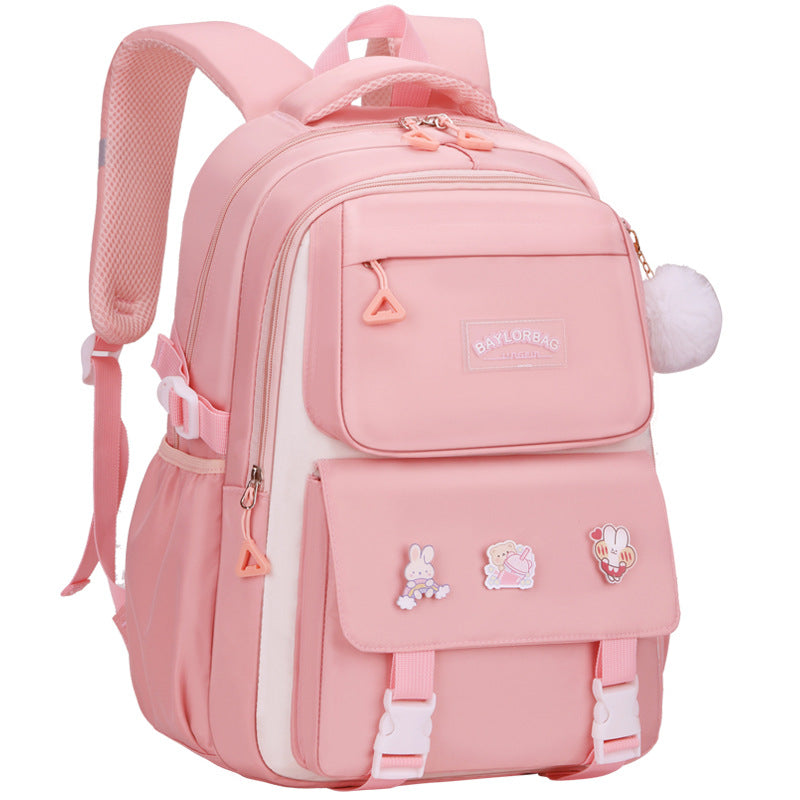Ergonomic spine-safe school backpack for girls in pink and purple by Bunnie & Minnie