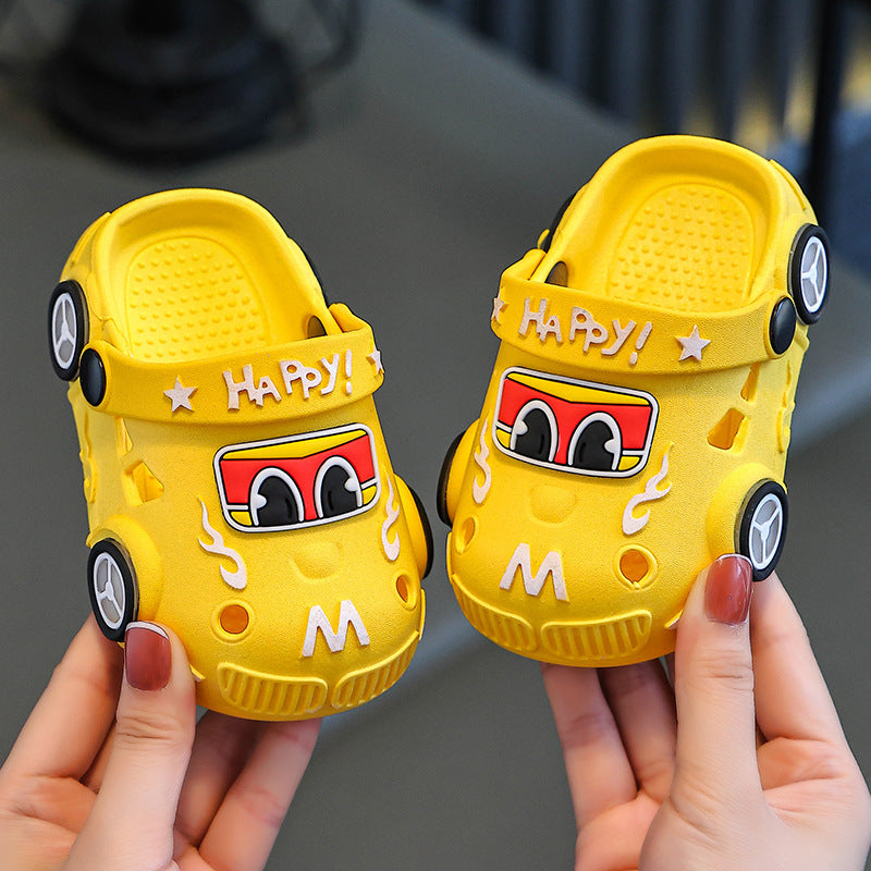 Light-up car print non-slip kids summer slippers with LED sole by Bunnie & Minnie