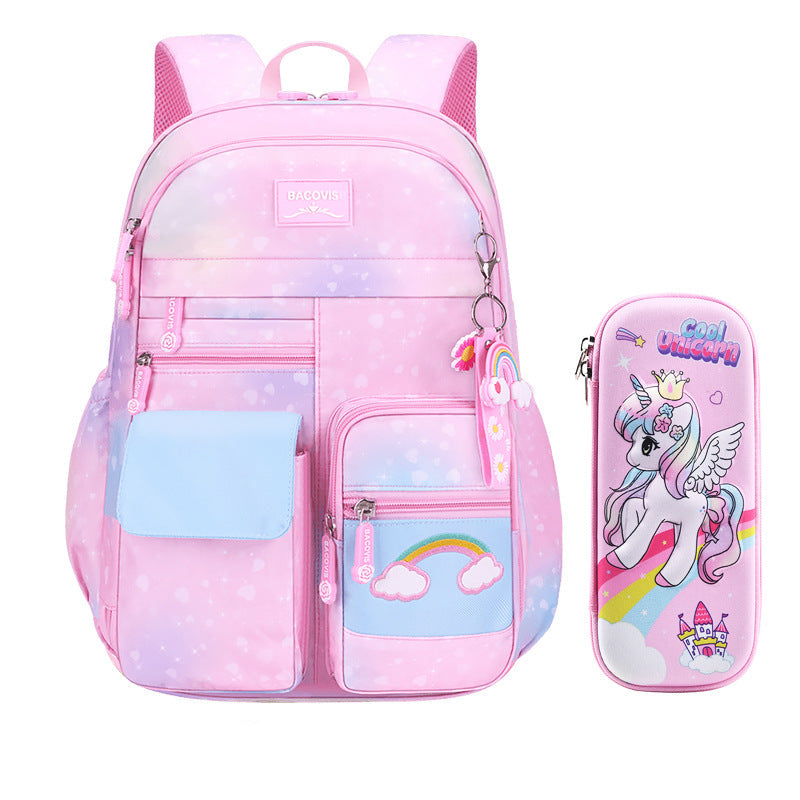 Gradient rainbow large capacity school backpack for girls with side opening by Bunnie & Minnie