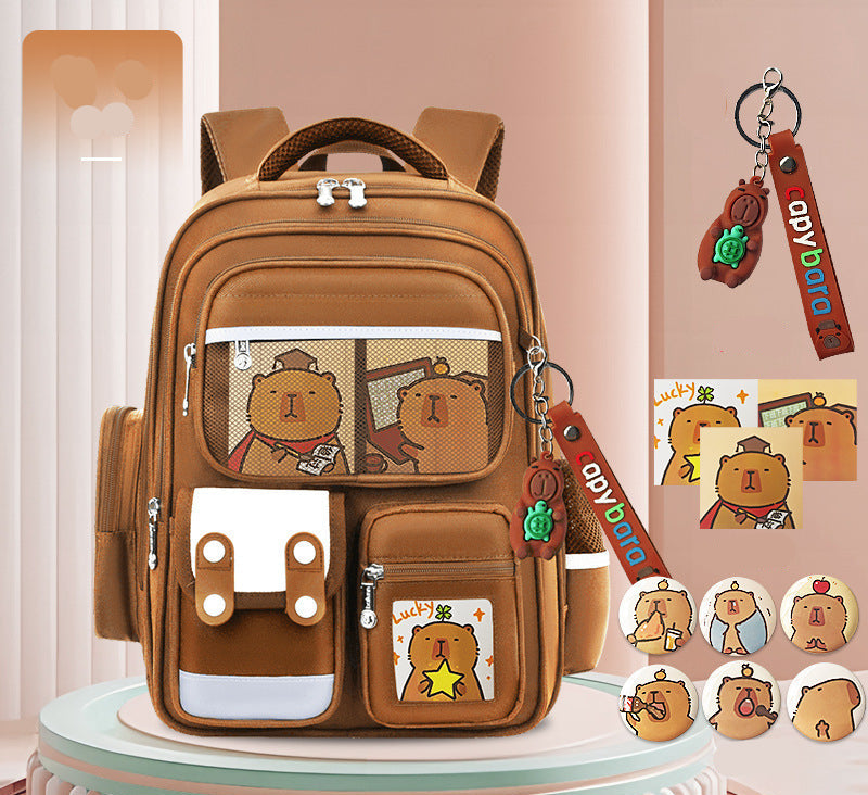 Cute bunny and capybara print lightweight waterproof kids school backpack by Bunnie & Minnie