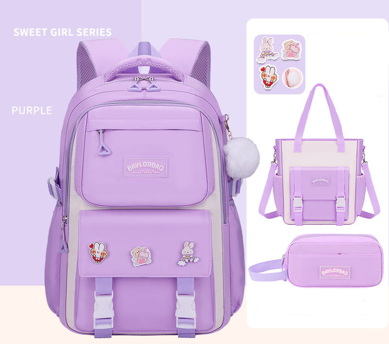 Ergonomic spine-safe school backpack for girls in pink and purple by Bunnie & Minnie