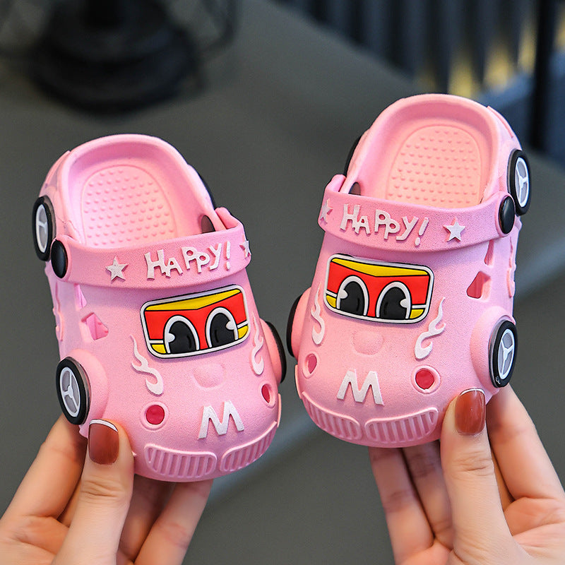 Light-up car print non-slip kids summer slippers with LED sole by Bunnie & Minnie