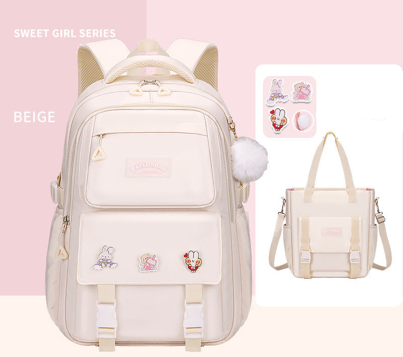 Ergonomic spine-safe school backpack for girls in pink and purple by Bunnie & Minnie