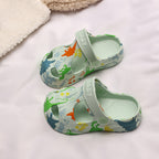 Dinosaur print thick-sole anti-collision kids clogs in multiple colours by Bunnie & Minnie