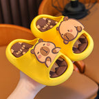 Capybara cartoon summer sandals for kids in earthy tones by Bunnie & Minnie