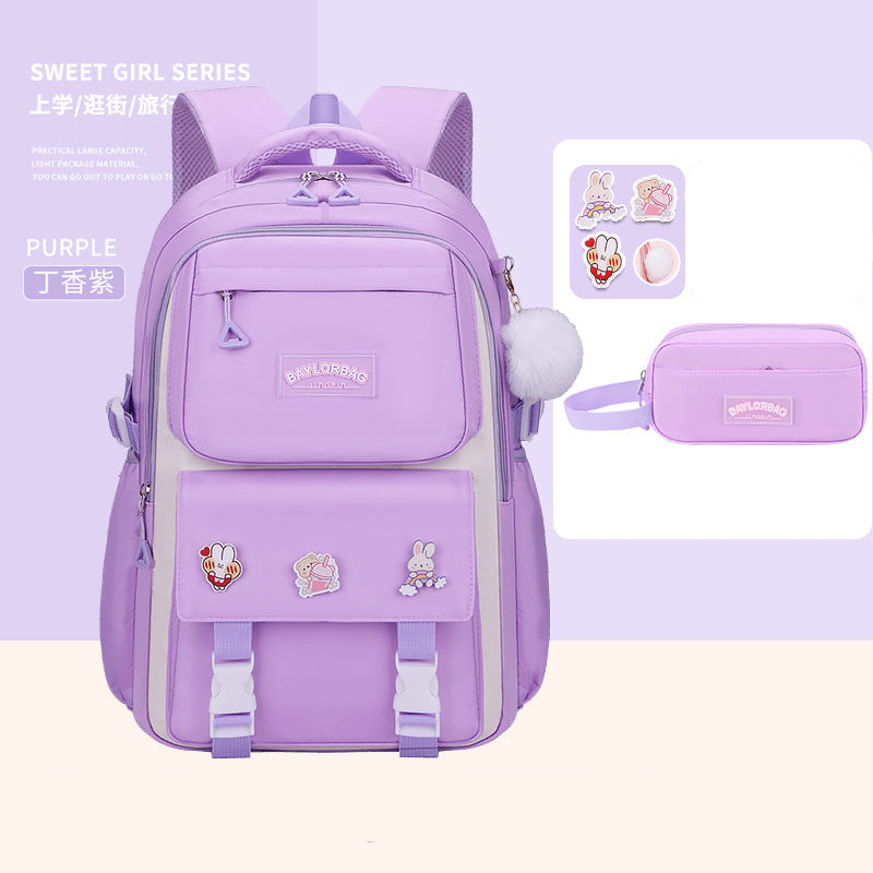 Ergonomic spine-safe school backpack for girls in pink and purple by Bunnie & Minnie