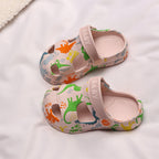 Dinosaur print thick-sole anti-collision kids clogs in multiple colours by Bunnie & Minnie