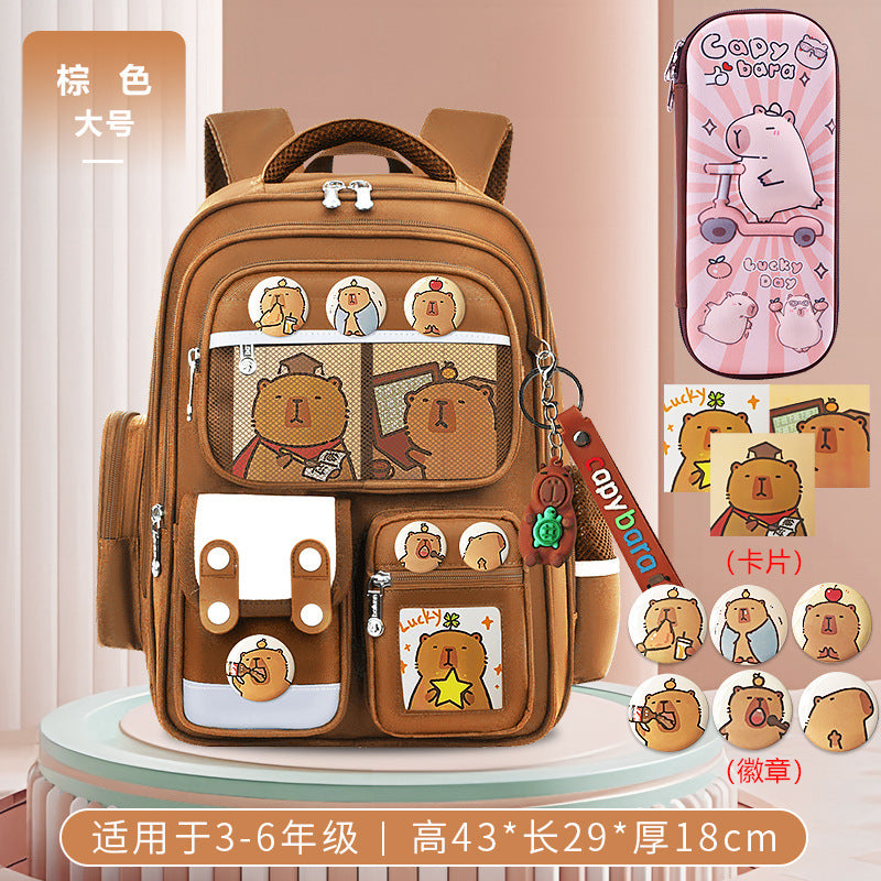 Cute bunny and capybara print lightweight waterproof kids school backpack by Bunnie & Minnie