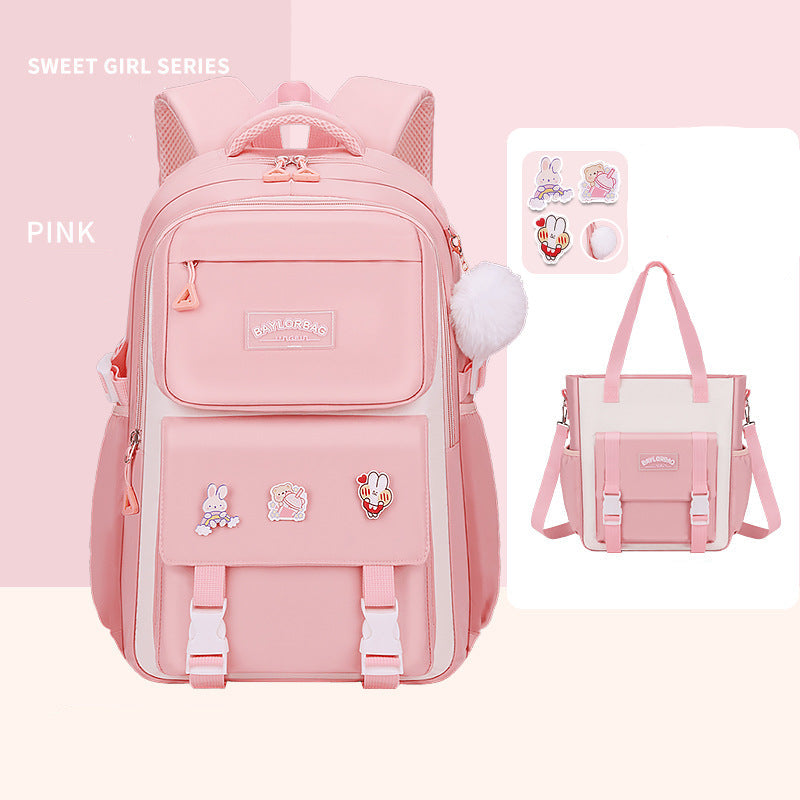 Ergonomic spine-safe school backpack for girls in pink and purple by Bunnie & Minnie