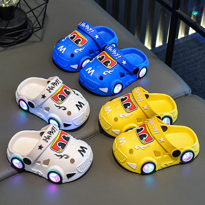 Light-up car print non-slip kids summer slippers with LED sole by Bunnie & Minnie