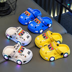 Light-up car print non-slip kids summer slippers with LED sole by Bunnie & Minnie
