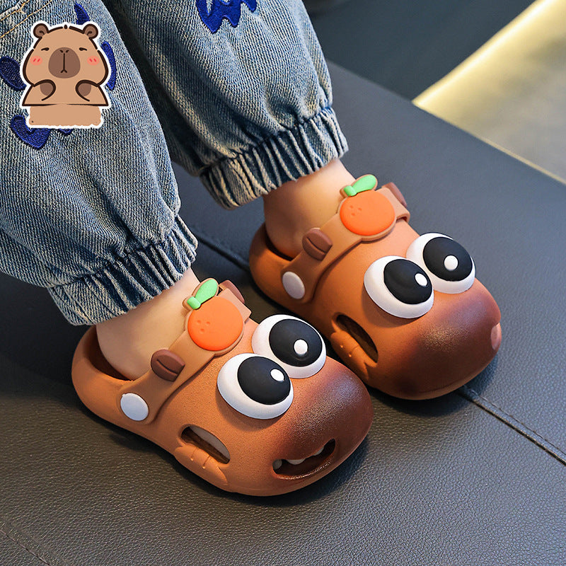 Breathable capybara print EVA clogs for kids with non-slip sole by Bunnie & Minnie