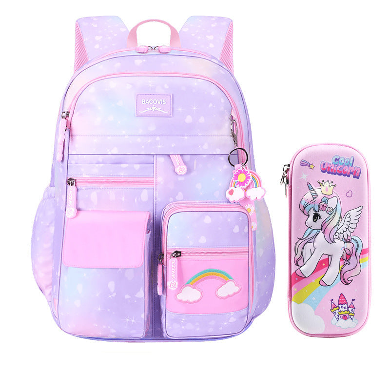Gradient rainbow large capacity school backpack for girls with side opening by Bunnie & Minnie