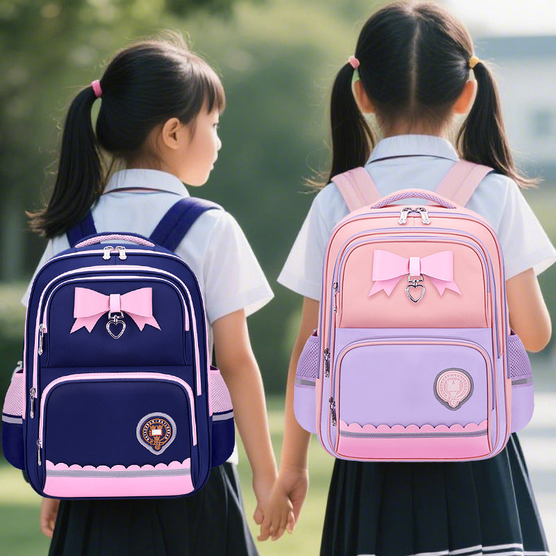 Girls 2-in-1 trolley school bag with detachable wheels and bow-tie design by Bunnie & Minnie