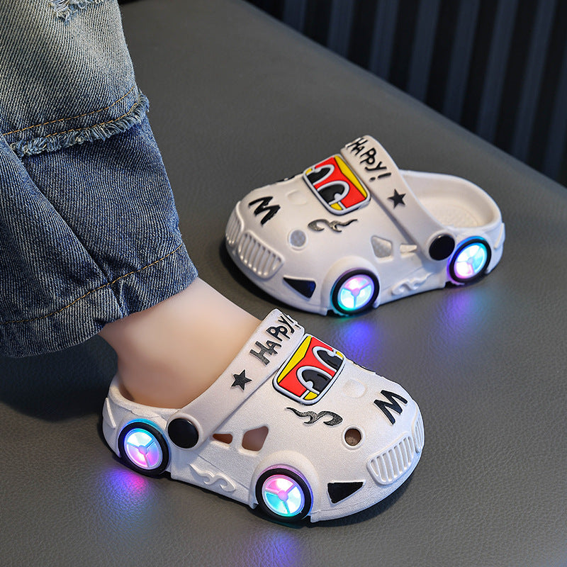 Light-up car print non-slip kids summer slippers with LED sole by Bunnie & Minnie