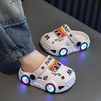 Light-up car print non-slip kids summer slippers with LED sole by Bunnie & Minnie