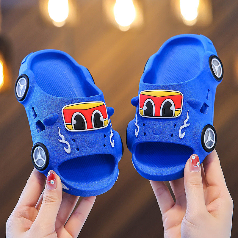 Car print LED light-up non-slip kids slippers for indoor and outdoor use by Bunnie & Minnie