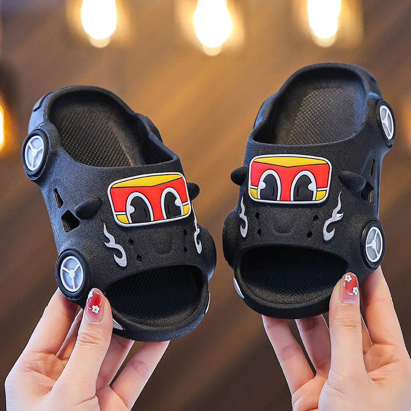 Car print LED light-up non-slip kids slippers for indoor and outdoor use by Bunnie & Minnie