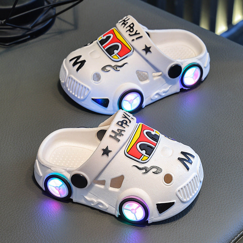 Light-up car print non-slip kids summer slippers with LED sole by Bunnie & Minnie