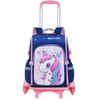 3D cartoon trolley school backpack with removable wheels for primary school kids by Bunnie & Minnie