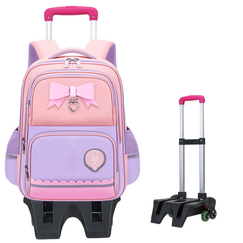 Girls 2-in-1 trolley school bag with detachable wheels and bow-tie design by Bunnie & Minnie
