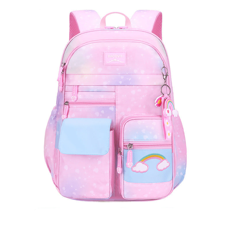 Gradient rainbow large capacity school backpack for girls with side opening by Bunnie & Minnie