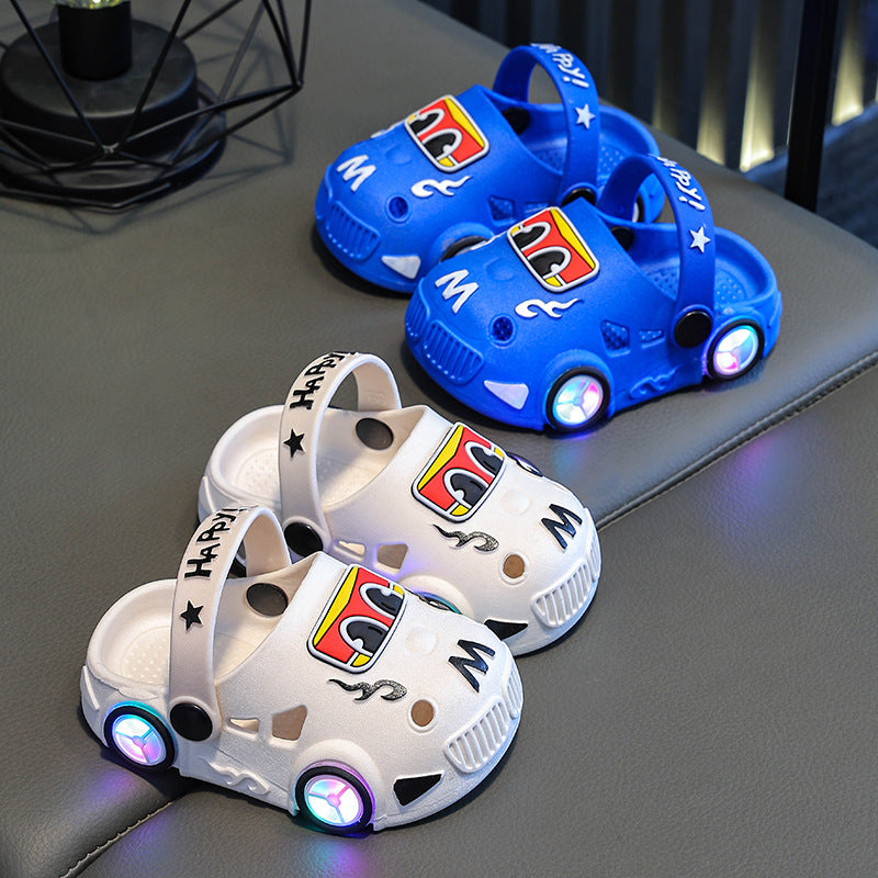 Light-up car print non-slip kids summer slippers with LED sole by Bunnie & Minnie